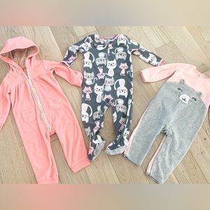 Toddler girl winter warm fleece bodysuit footsies set 18m